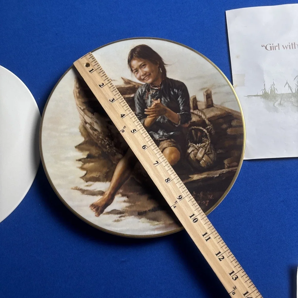Kee Fung Ng Collector Plate Girl with Brother & Sampan Girl Gold Trim Lot Of 2